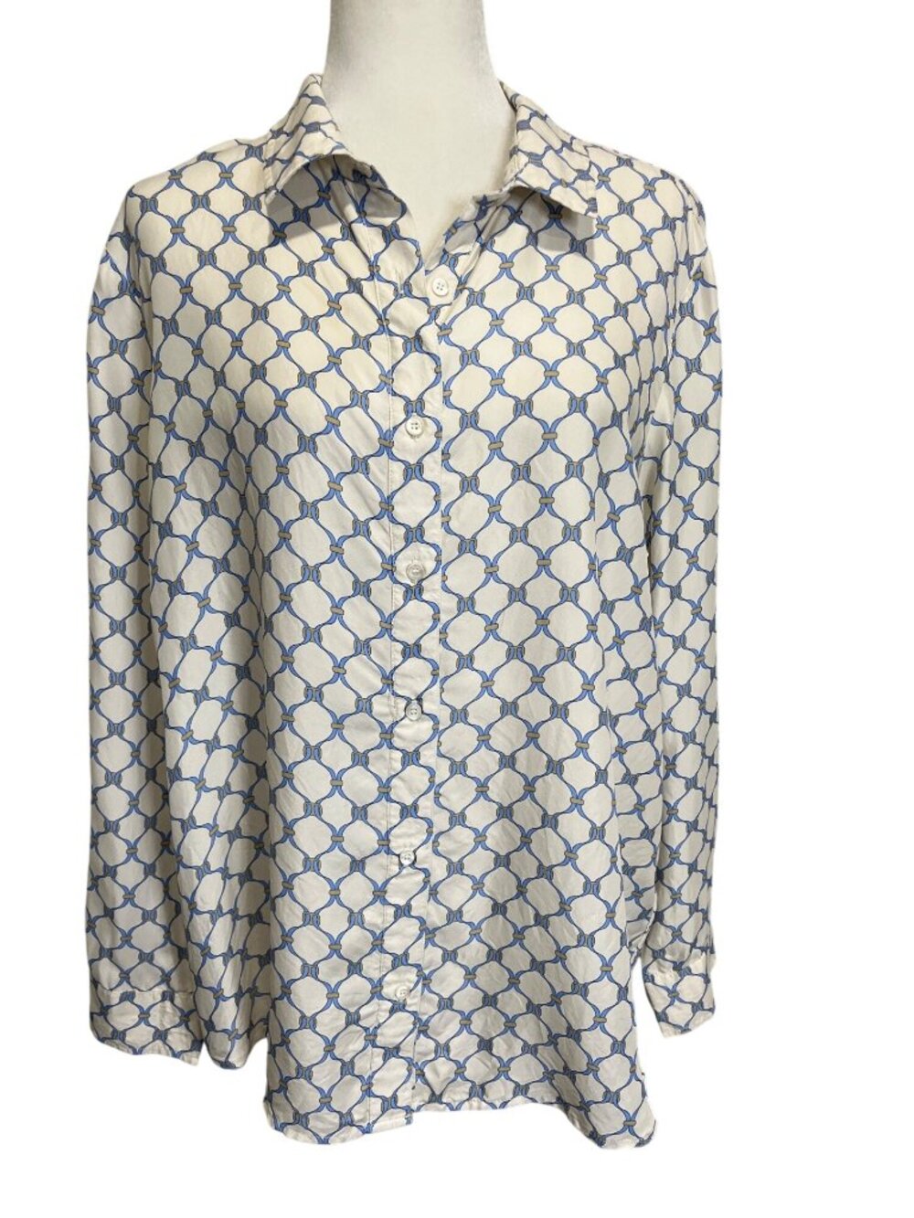 J. Mclaughlin Women Size XL Shirt Button-Up Silk-Blend Top Geometric Long Sleeve